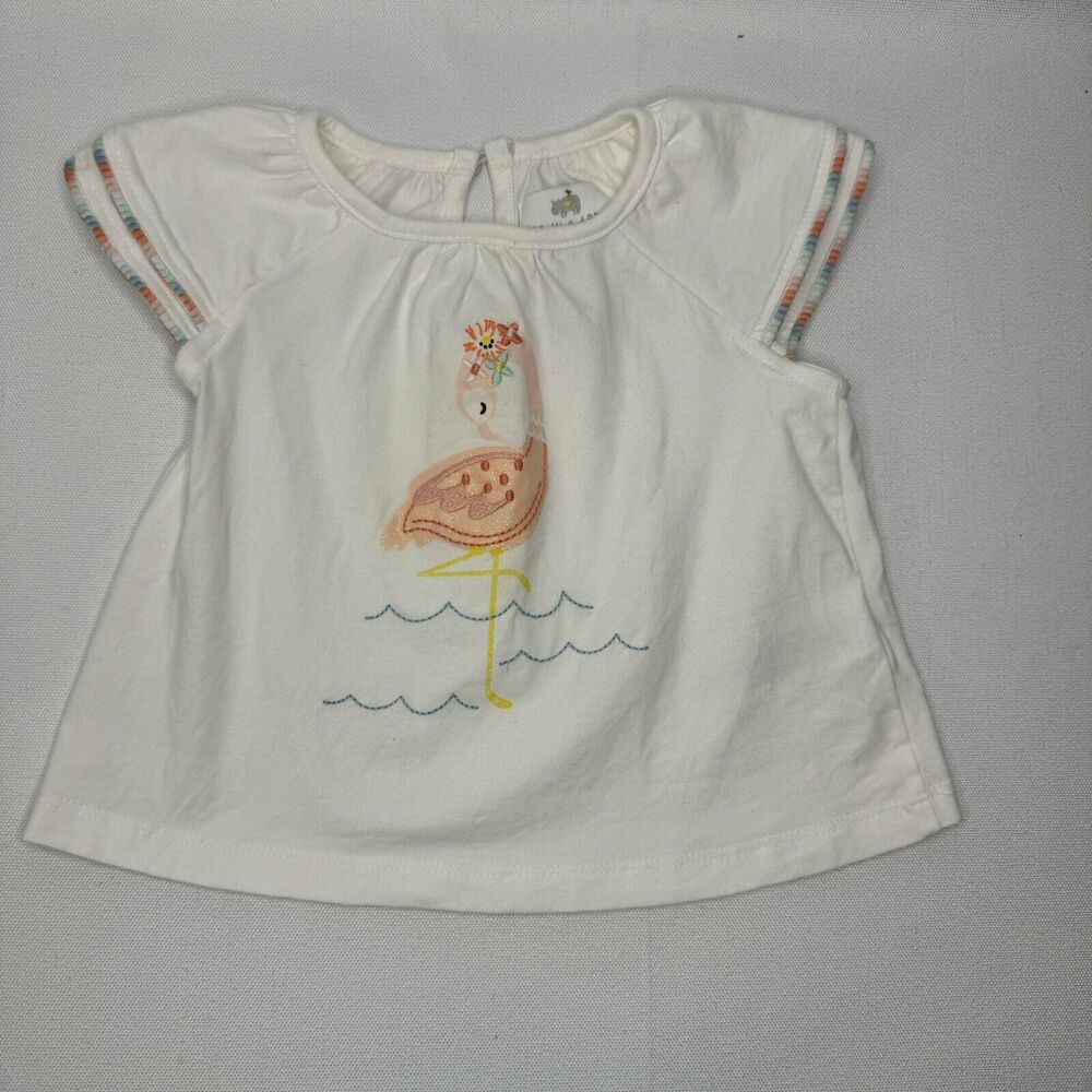 Baby Girl 6-9 Months Embroidered Flamingo White And Pink Dylan & Abby Shirt